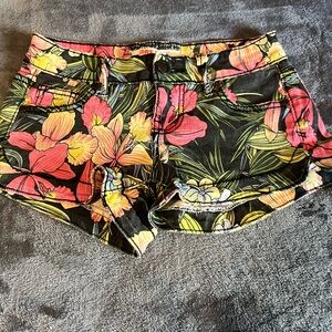 Hot Kiss Floral Jean Shorts - Black and Multicolor